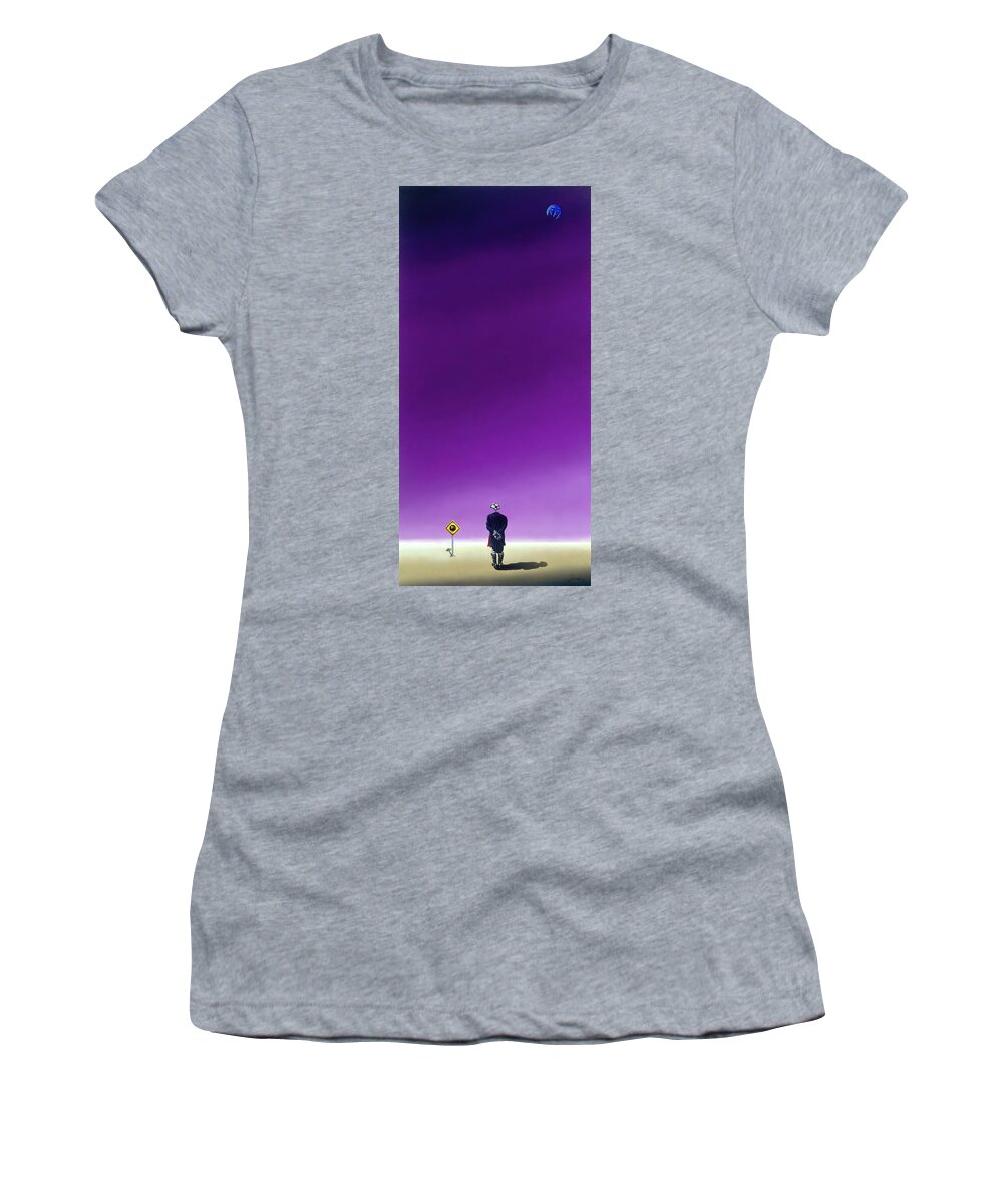  Women's T-Shirt featuring the painting Standing Alone Waiting for the Bowling Balls to Fall when Night Comes by Paxton Mobley