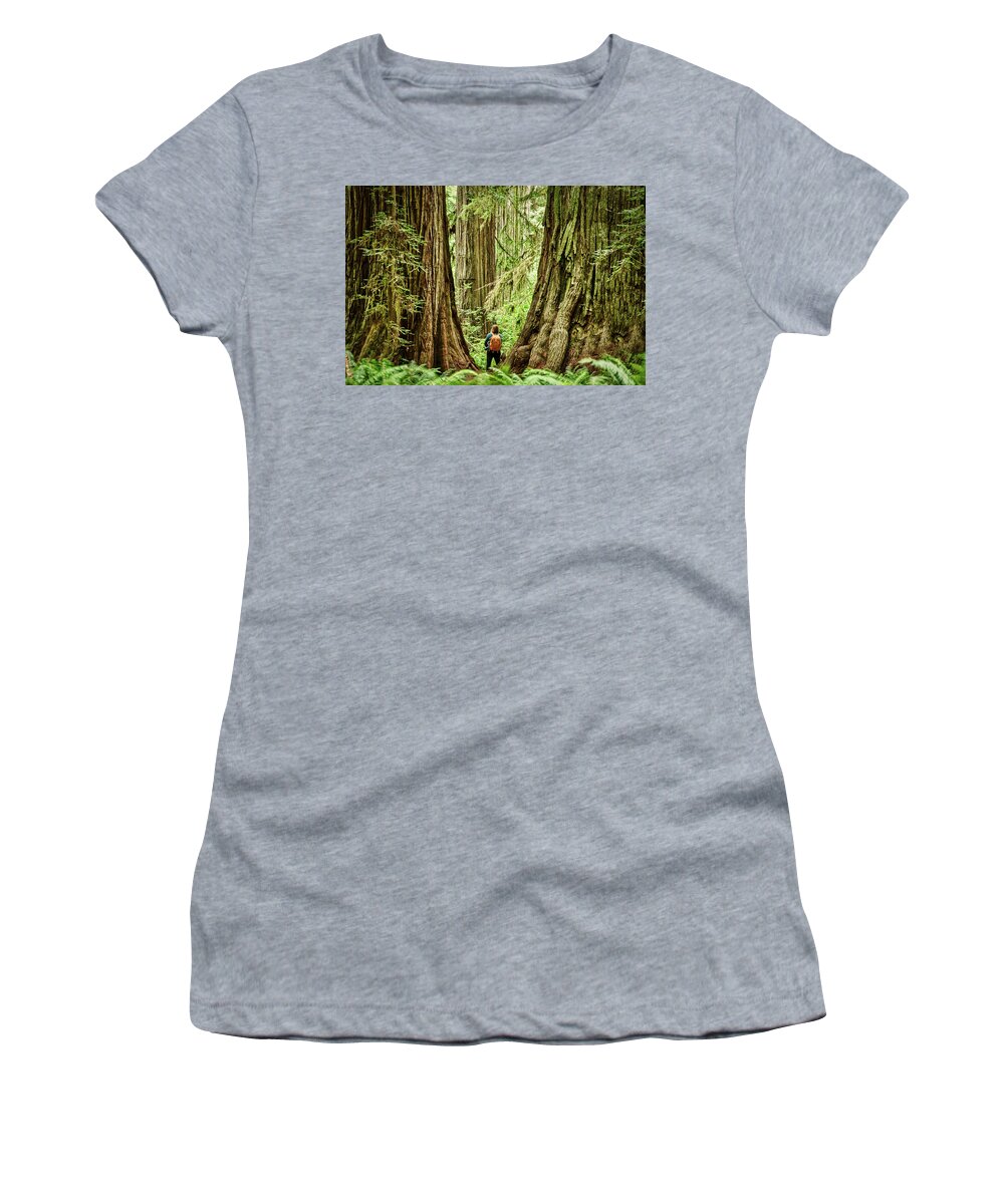 Redwood Women's T-Shirt featuring the photograph Standing Between the Redwoods by Stuart Litoff