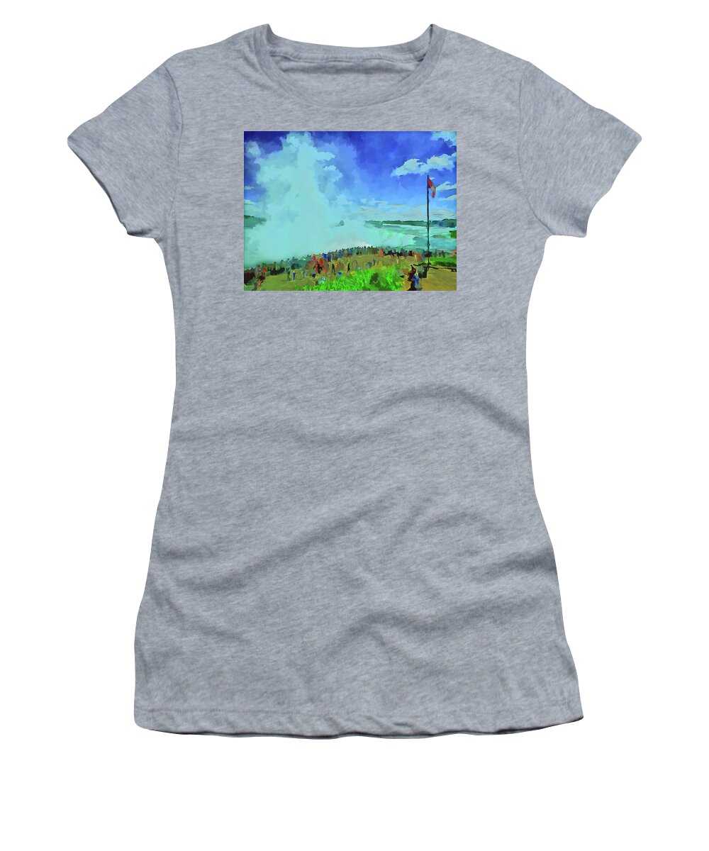 Niagara Falls Women's T-Shirt featuring the digital art Standing On The Brink by Leslie Montgomery