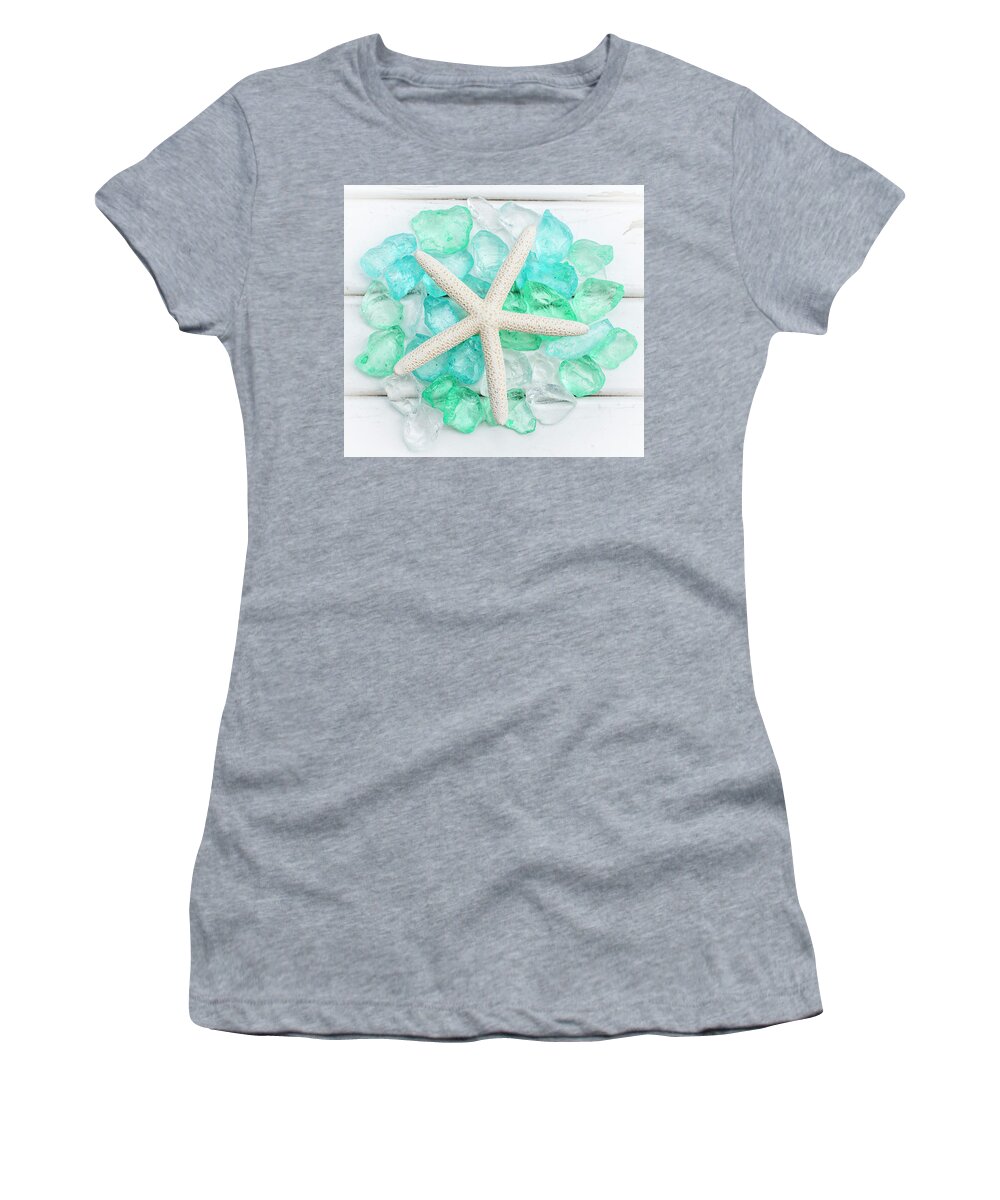 Terry Deluco Women's T-Shirt featuring the photograph Starfish and Sea Glass by Terry DeLuco