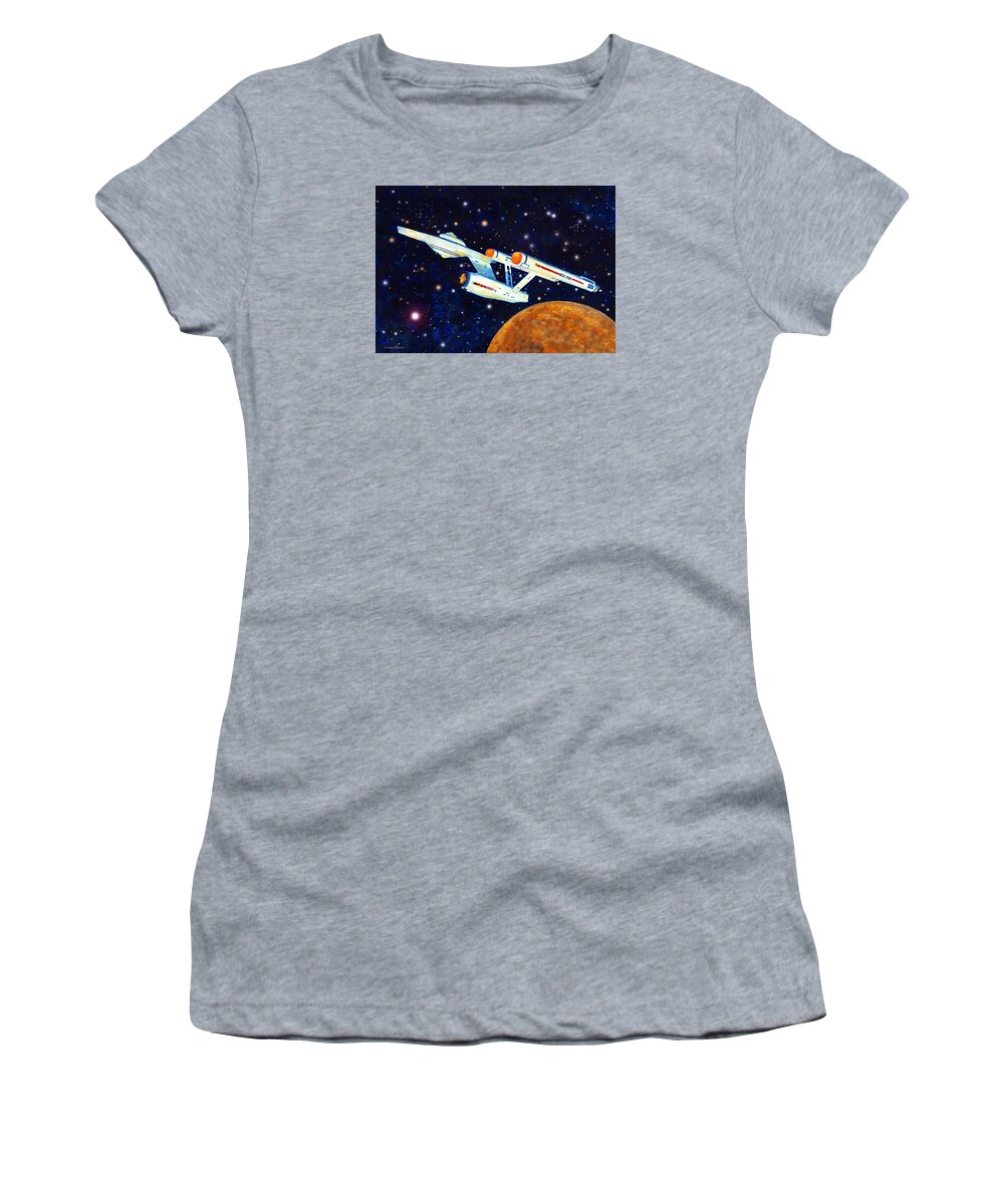 Science Fiction Women's T-Shirt featuring the painting Starship Enterprise by Douglas Castleman