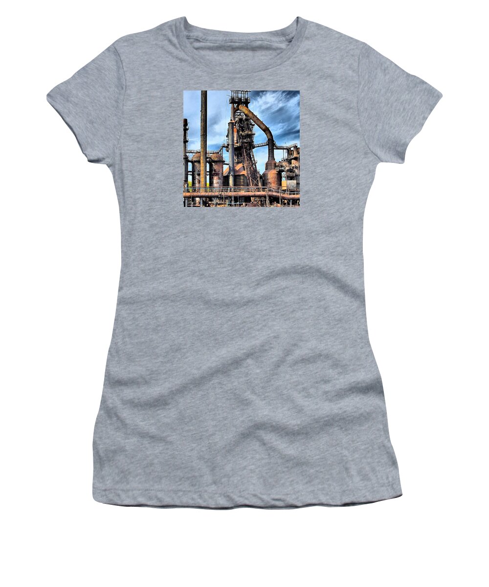 Bethlehem Women's T-Shirt featuring the photograph Steel Stacks Bethlehem Pa. by DJ Florek