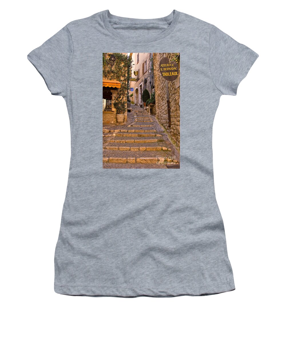 Travel Women's T-Shirt featuring the photograph Steep Street in St Paul de Vence by Louise Heusinkveld