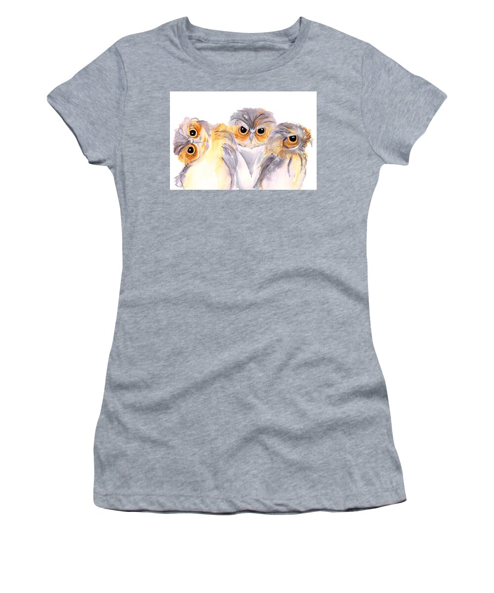 Owl Watercolor Women's T-Shirt featuring the painting Stickin' Together by Dawn Derman