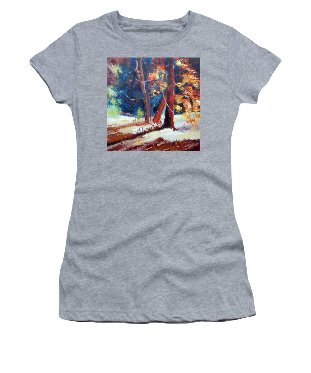  Women's T-Shirt featuring the painting Still life under the forest P. by Kim PARDON