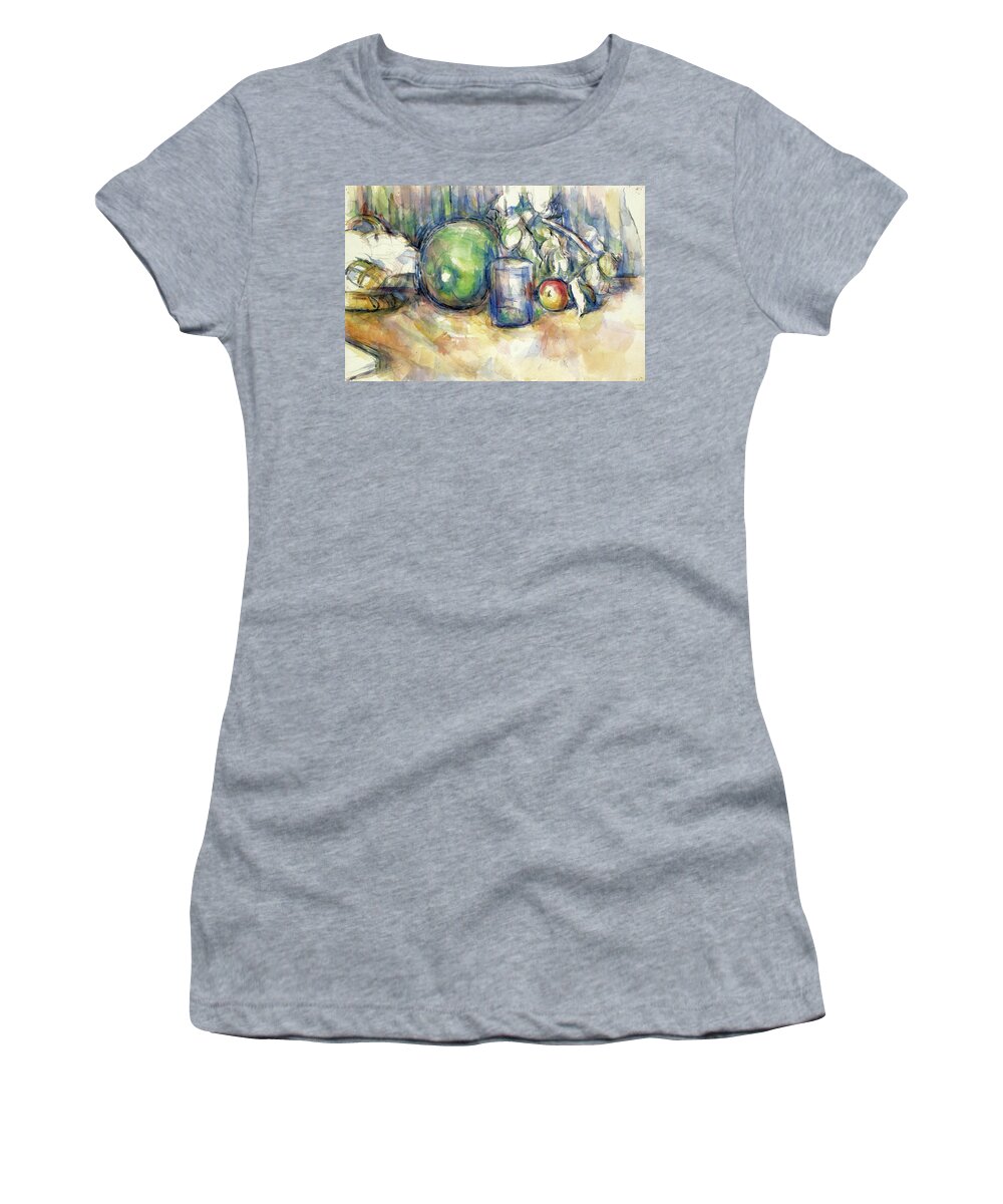 Paul Cezanne Women's T-Shirt featuring the painting Still Life with Green Melon by Paul Cezanne