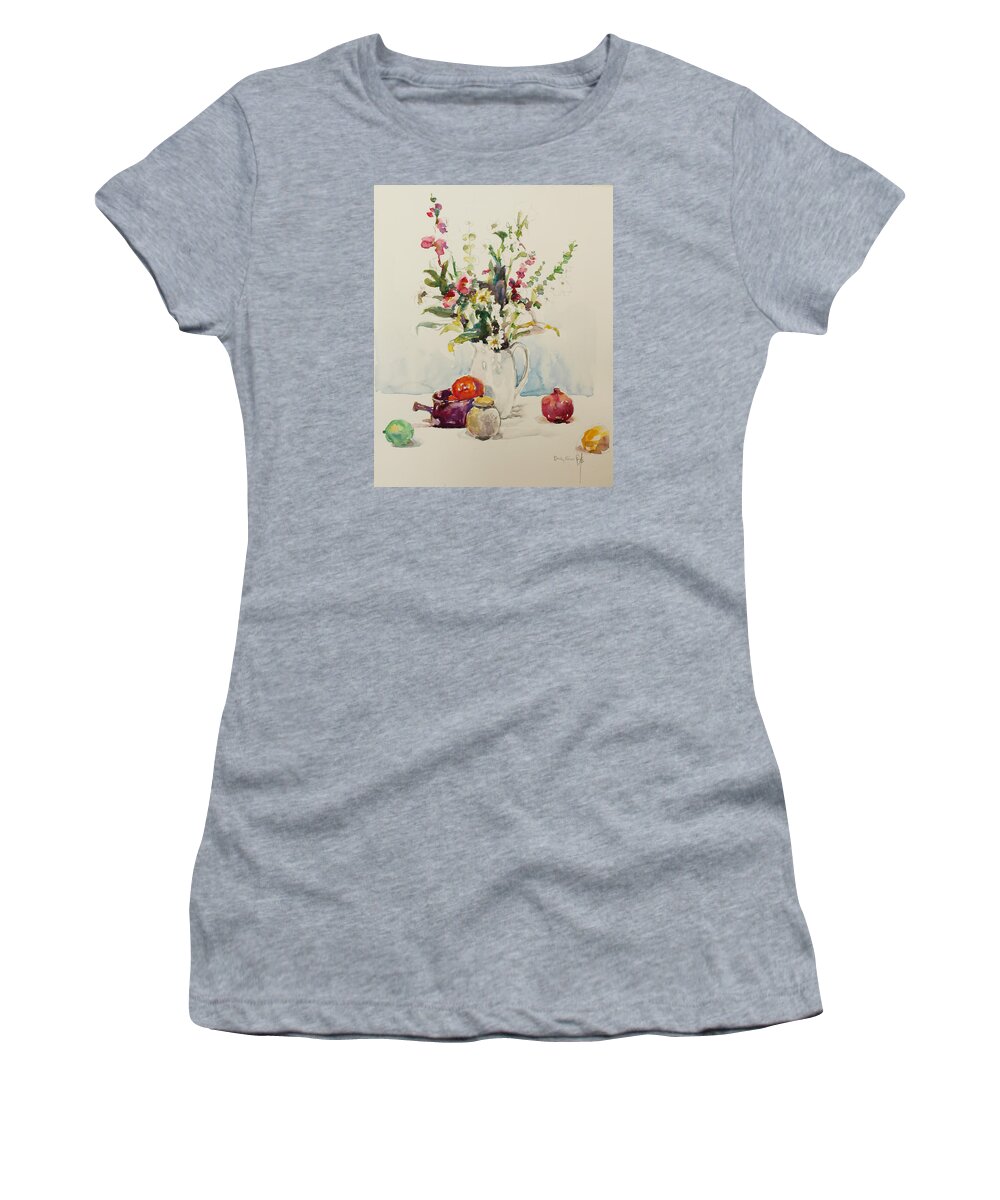 Watercolor Women's T-Shirt featuring the painting Still Life with Pomegranate by Becky Kim