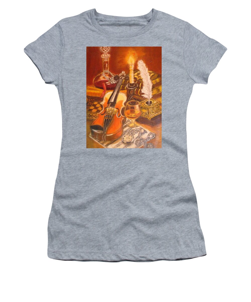Still Life Women's T-Shirt featuring the painting Still Life with Violin and Candle by Greta Gartner