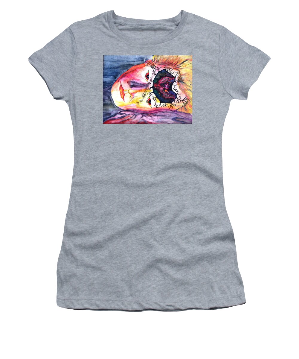 Sting Women's T-Shirt featuring the mixed media Sting having a nightmare by Angela Murray