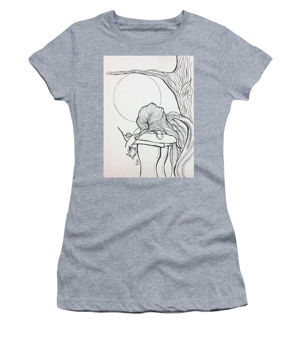 Angel Women's T-Shirt featuring the drawing Stone Angel by Loretta Nash