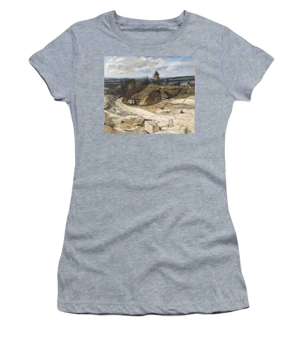 19th Century Art Women's T-Shirt featuring the painting Stonequarry by the River Oise II by Carl Fredrik Hill