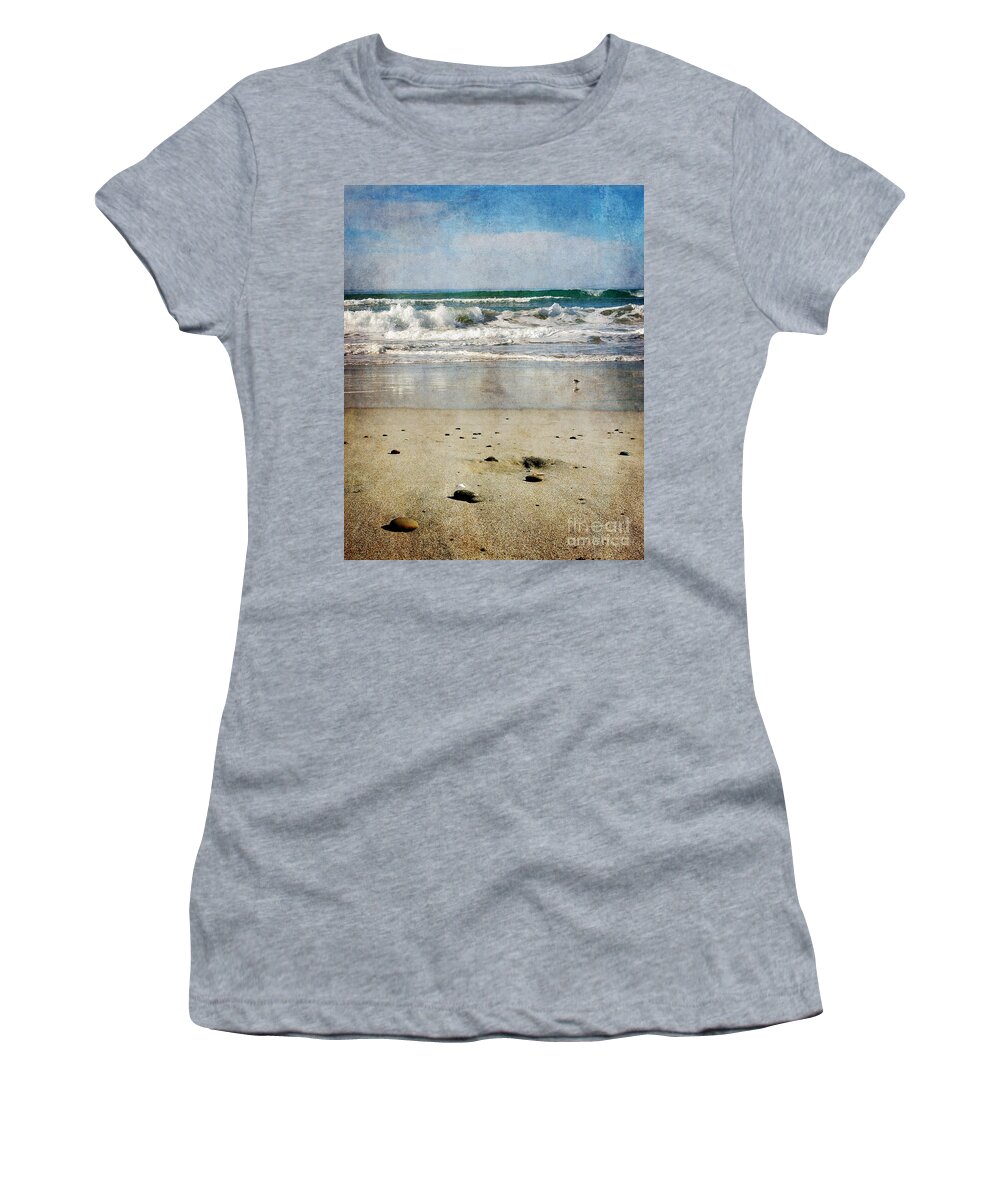 Zmudowski Women's T-Shirt featuring the photograph Stones Along the Shore by Laura Iverson