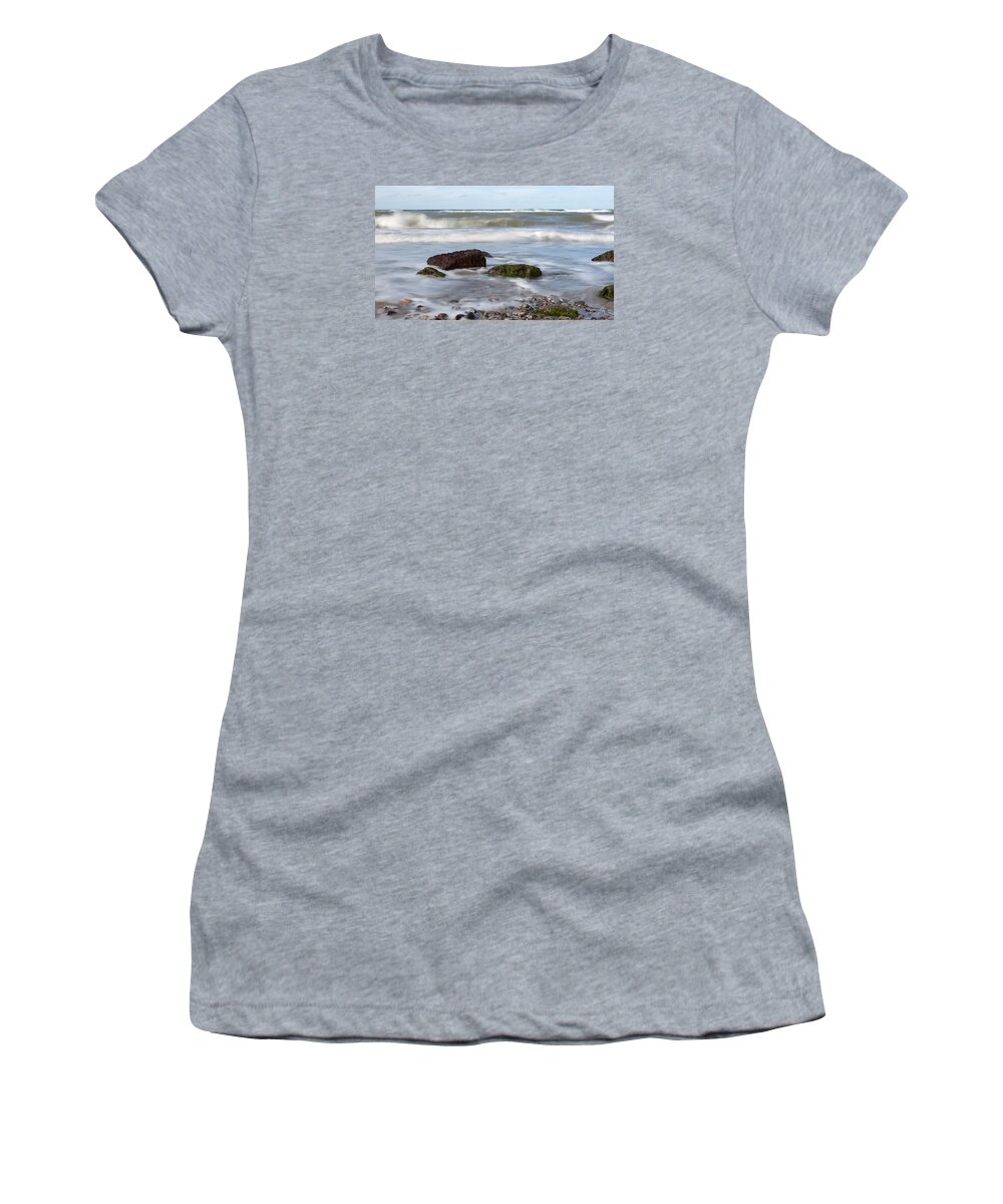 Baltic Sea Women's T-Shirt featuring the photograph Stones, Seaweed And Waves by Andreas Levi