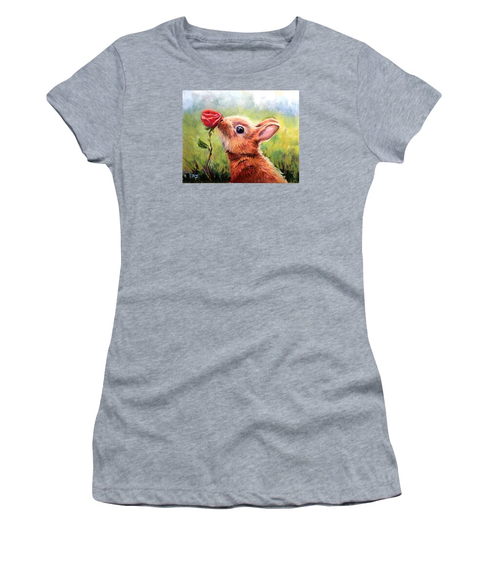 Bunny Women's T-Shirt featuring the pastel Stop and Smell the Roses by Susan Jenkins