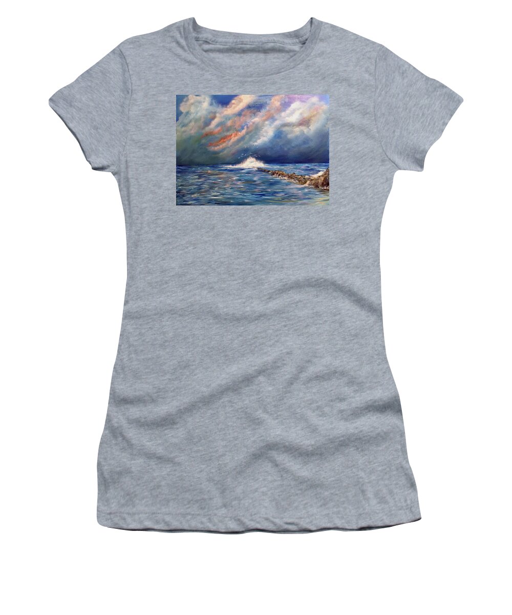 Storm Paint Women's T-Shirt featuring the painting Storm over the ocean by Dorothy Maier