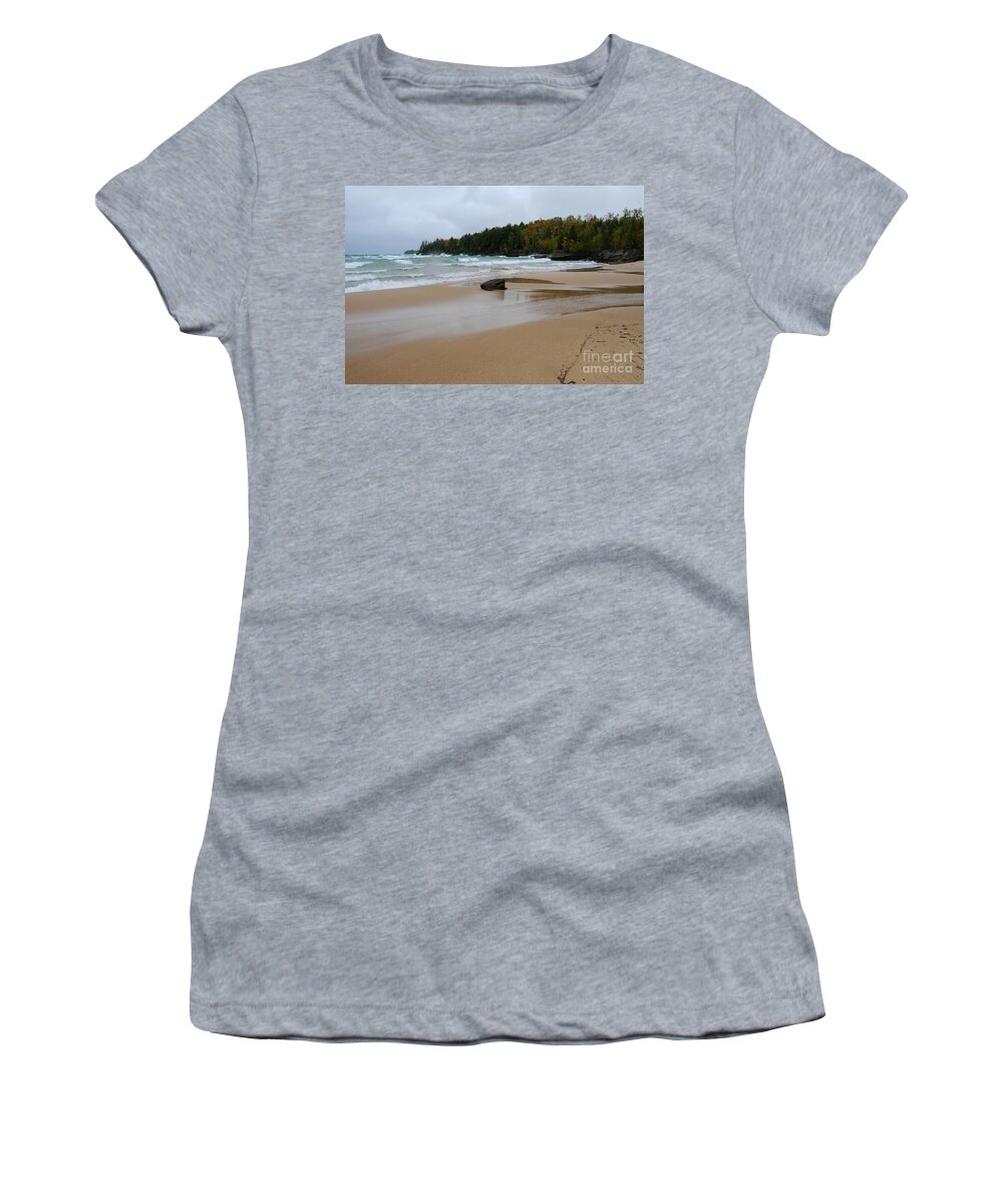 Au Train Bay Women's T-Shirt featuring the photograph Stormy Au Train Bay by Sandra Updyke