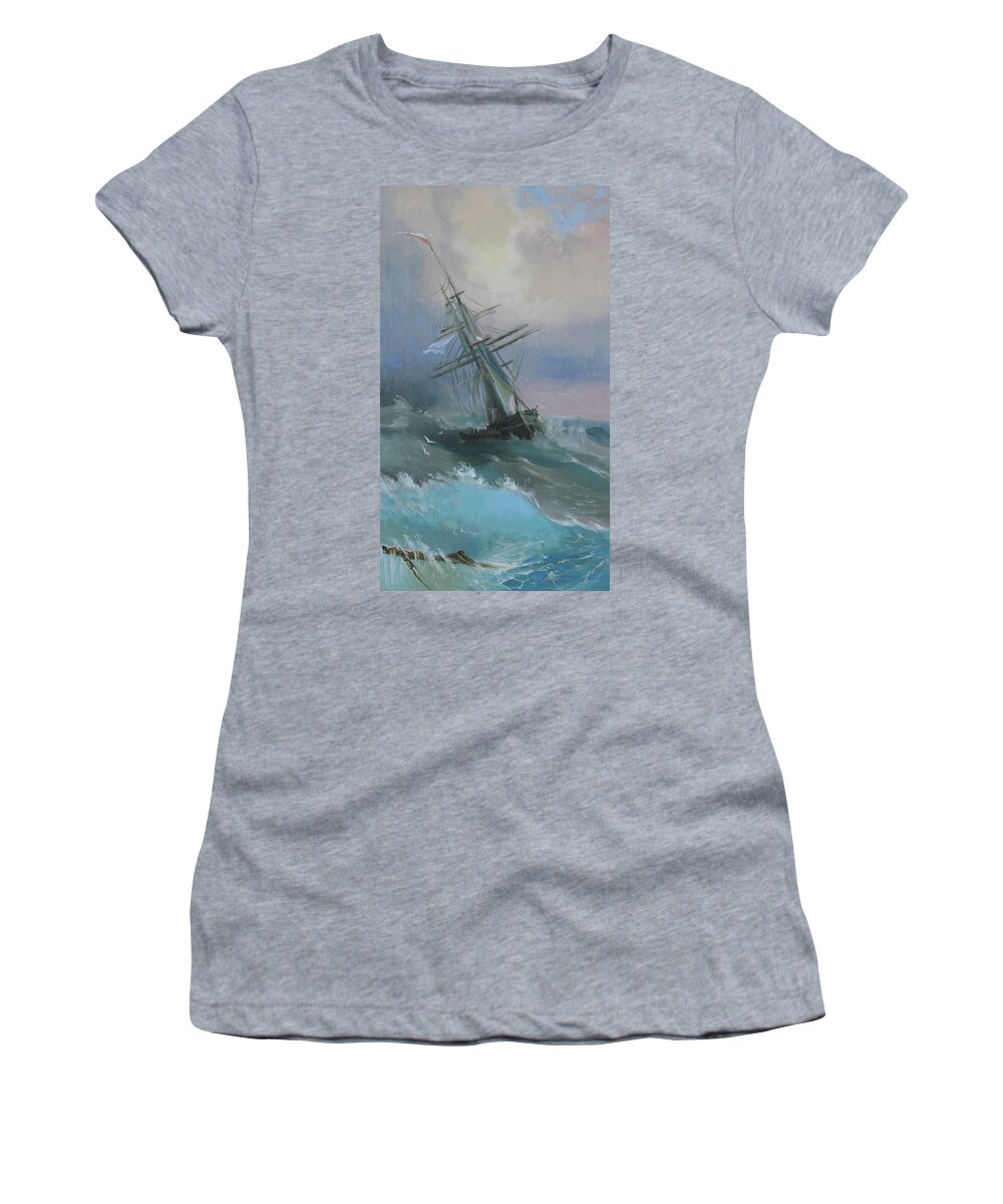 Russian Artists New Wave Women's T-Shirt featuring the painting Stormy Sails by Ilya Kondrashov