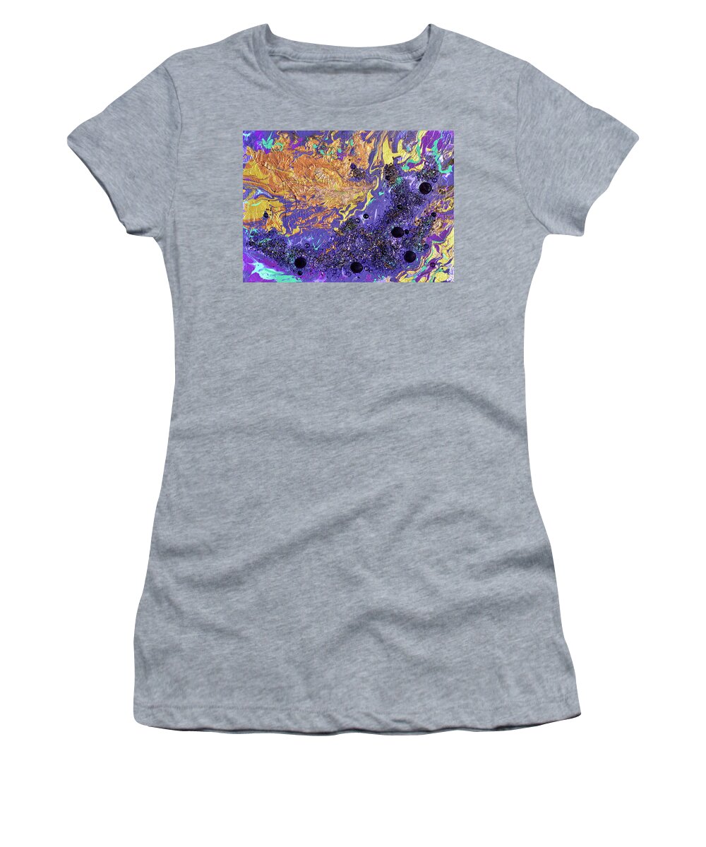 Bold Abstract Women's T-Shirt featuring the mixed media Stormy Universe by Donna Blackhall