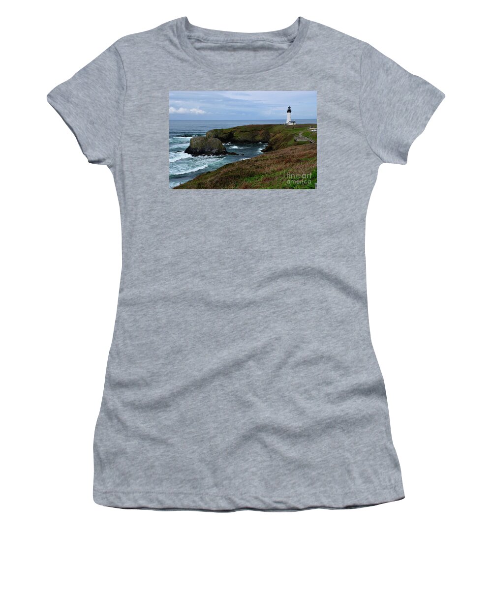 Denise Bruchman Women's T-Shirt featuring the photograph Stormy Yaquina Head Lighthouse by Denise Bruchman