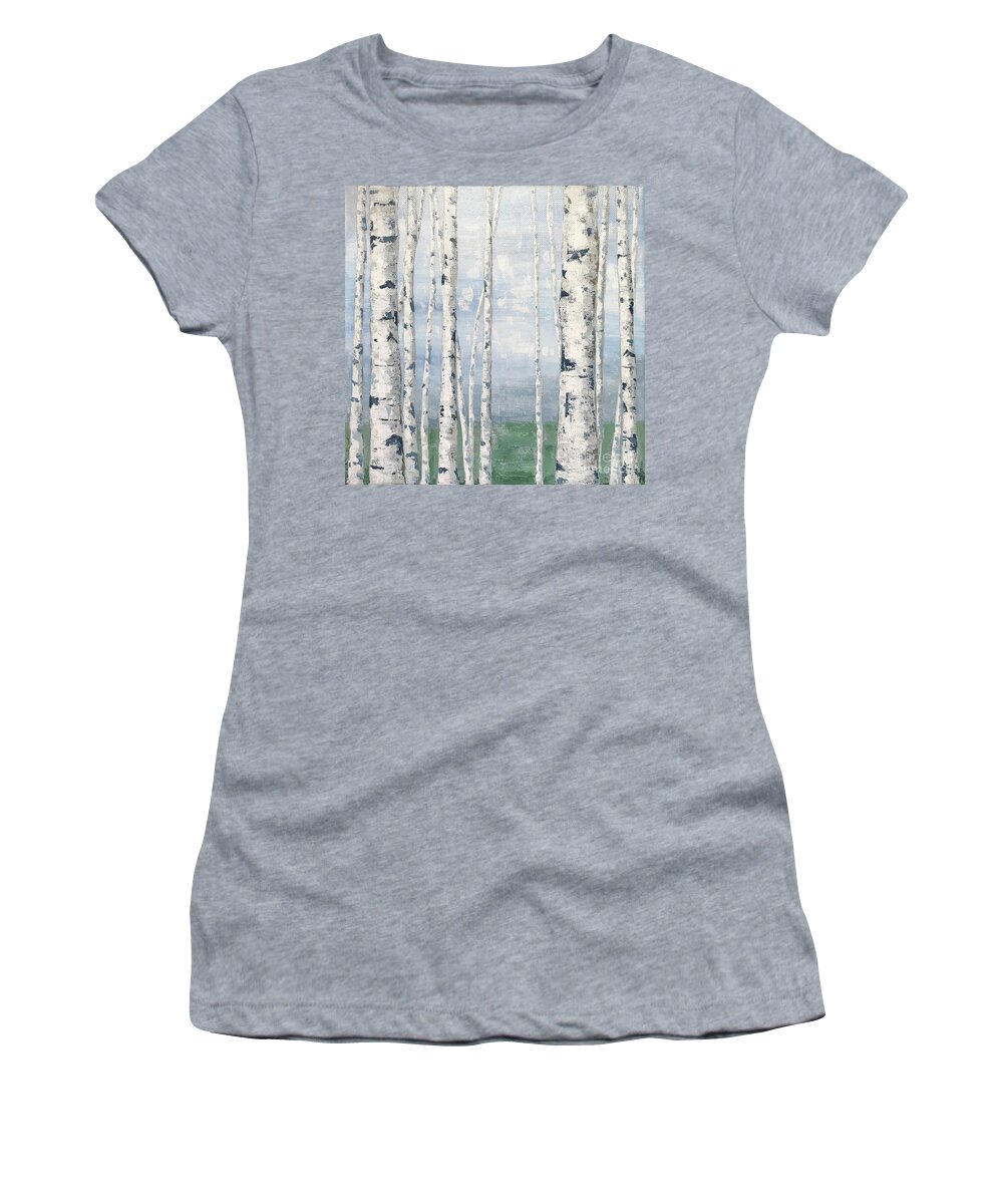 Birch Women's T-Shirt featuring the painting Straight and Narrow by Annie Troe