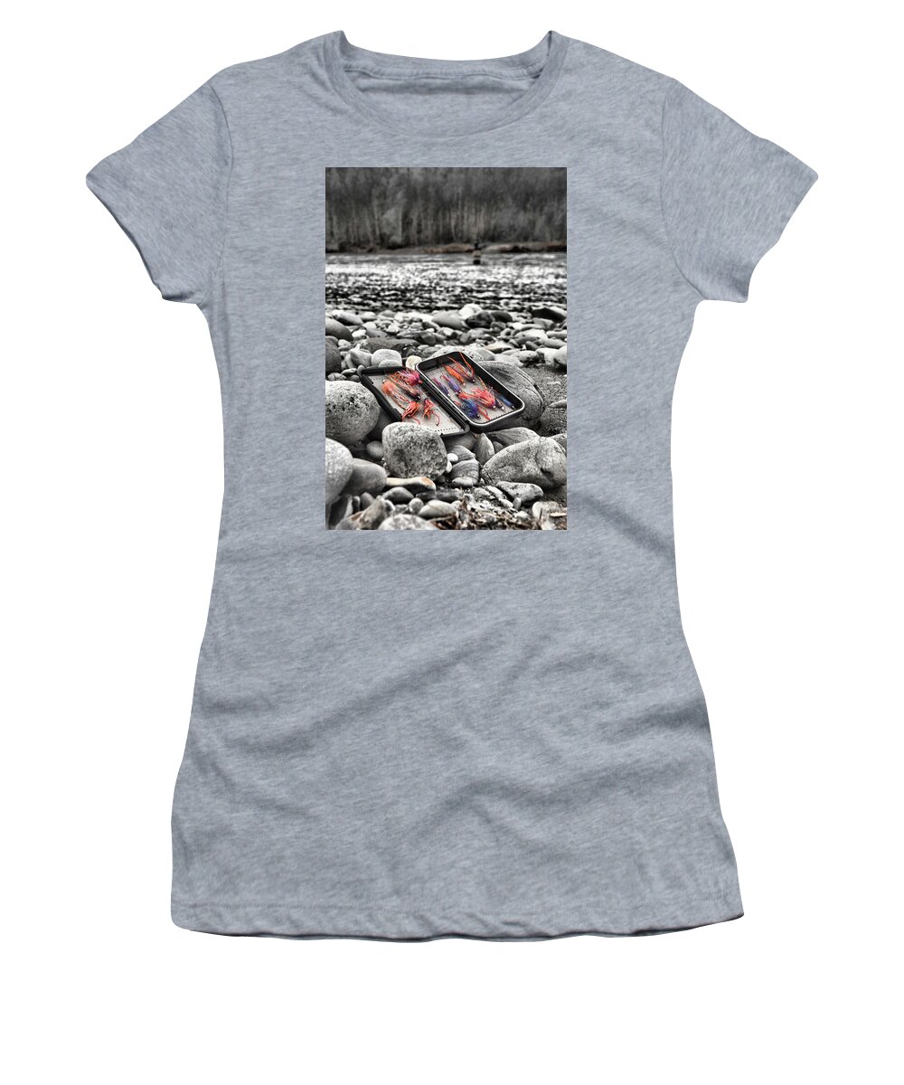  Women's T-Shirt featuring the photograph Stream side Fly Box by Jason Brooks