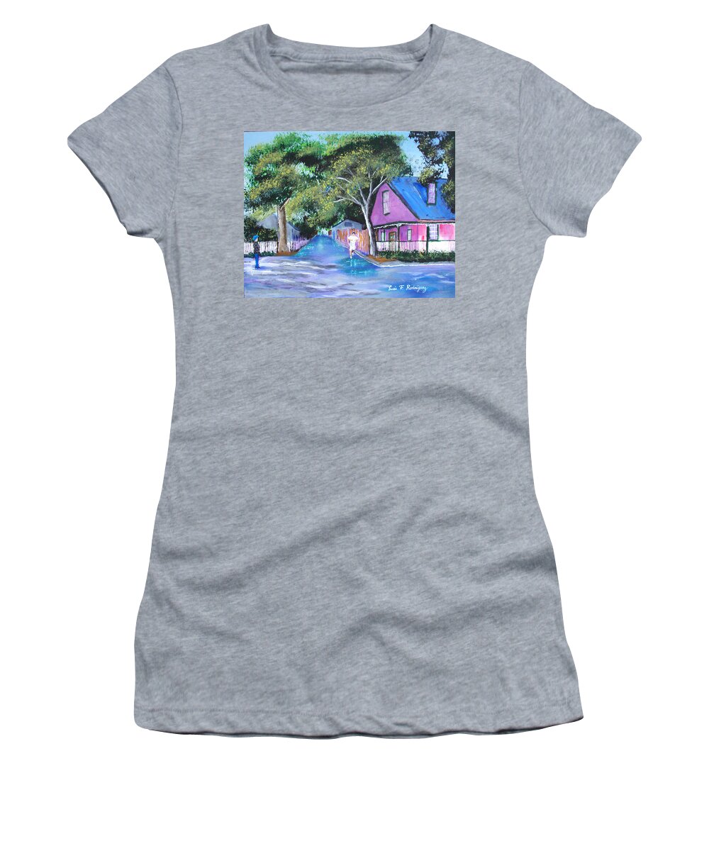  Women's T-Shirt featuring the painting Street In St Augustine by Luis F Rodriguez
