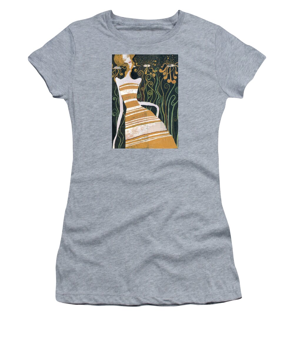 Woman Women's T-Shirt featuring the painting Stripe dress by Maya Manolova