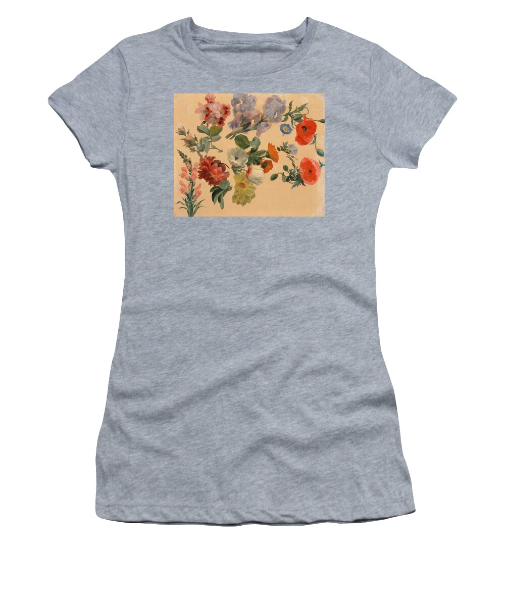 Jacques-laurent Agasse Women's T-Shirt featuring the painting Studies of Summer Flowers by Jacques-Laurent Agasse