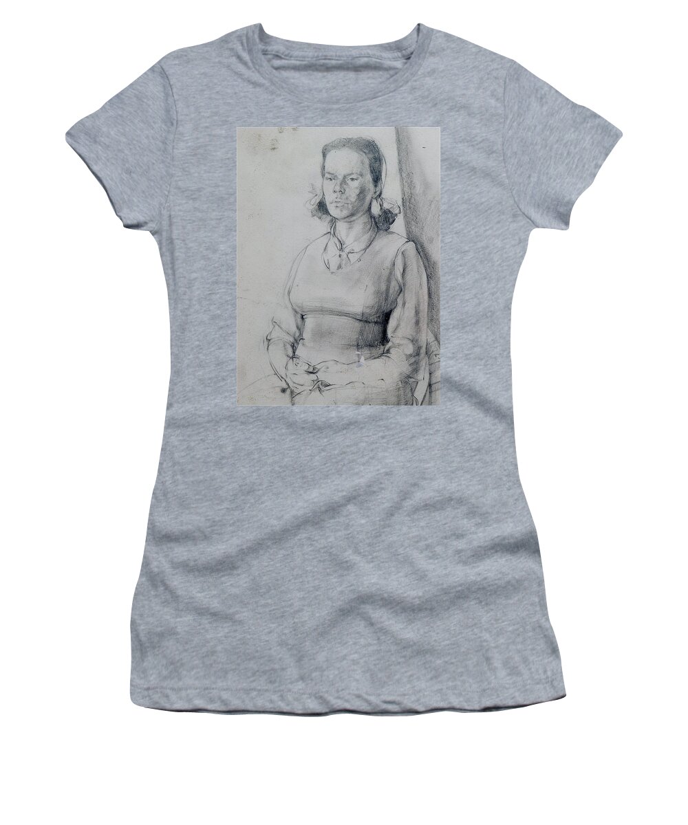 Study Women's T-Shirt featuring the drawing Study of a Seated Girl. by Harry Robertson