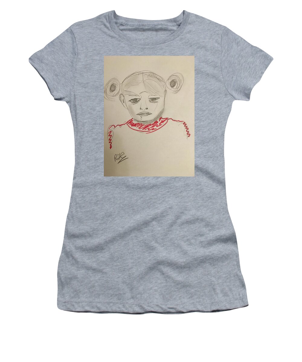 Drawing Women's T-Shirt featuring the drawing Sulky child by Roger Cummiskey