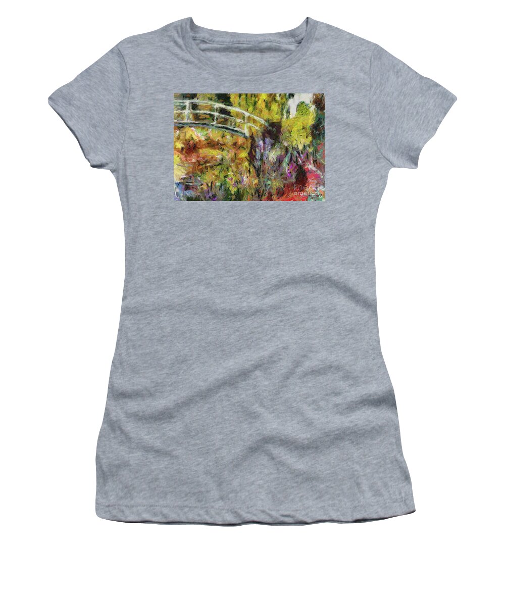Landscape Women's T-Shirt featuring the painting Summer in Monet's Garden by Dragica Micki Fortuna