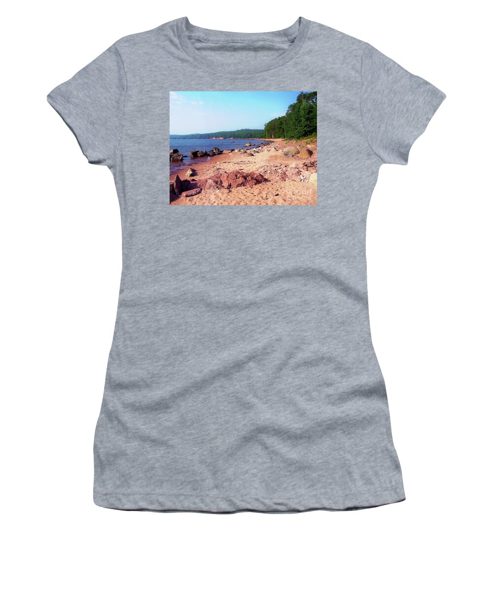 Lake Superior Women's T-Shirt featuring the digital art Summer Shores of Lake Superior by Phil Perkins