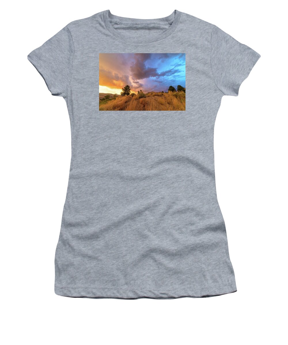 Reno Women's T-Shirt featuring the photograph Summer Spectrum in the Sky Above Suburban Homes in the High Desert of Northwest Reno by Brian Ball