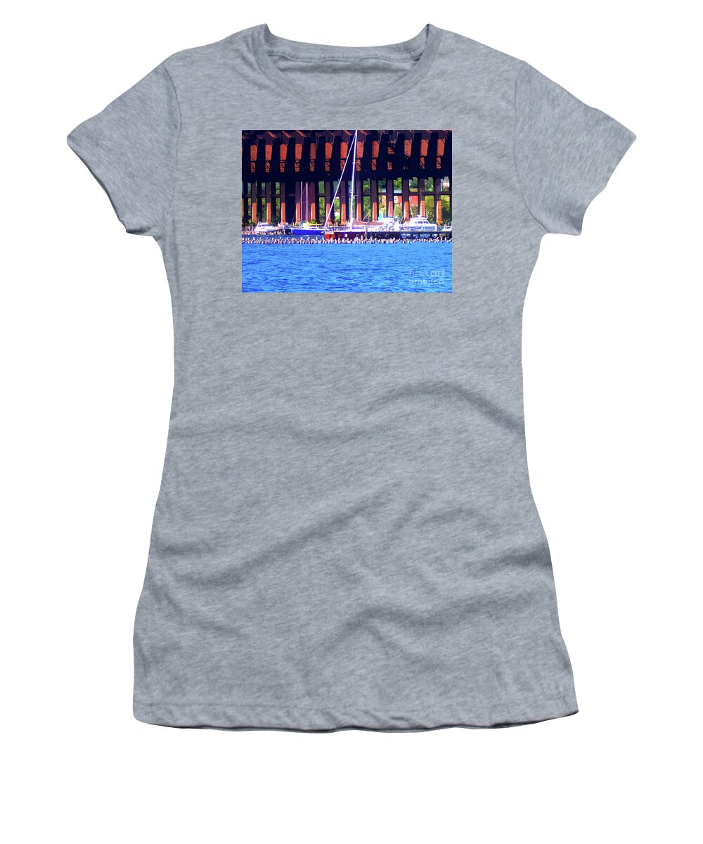 Boats Women's T-Shirt featuring the photograph Summertime Boats In Dock by Phil Perkins