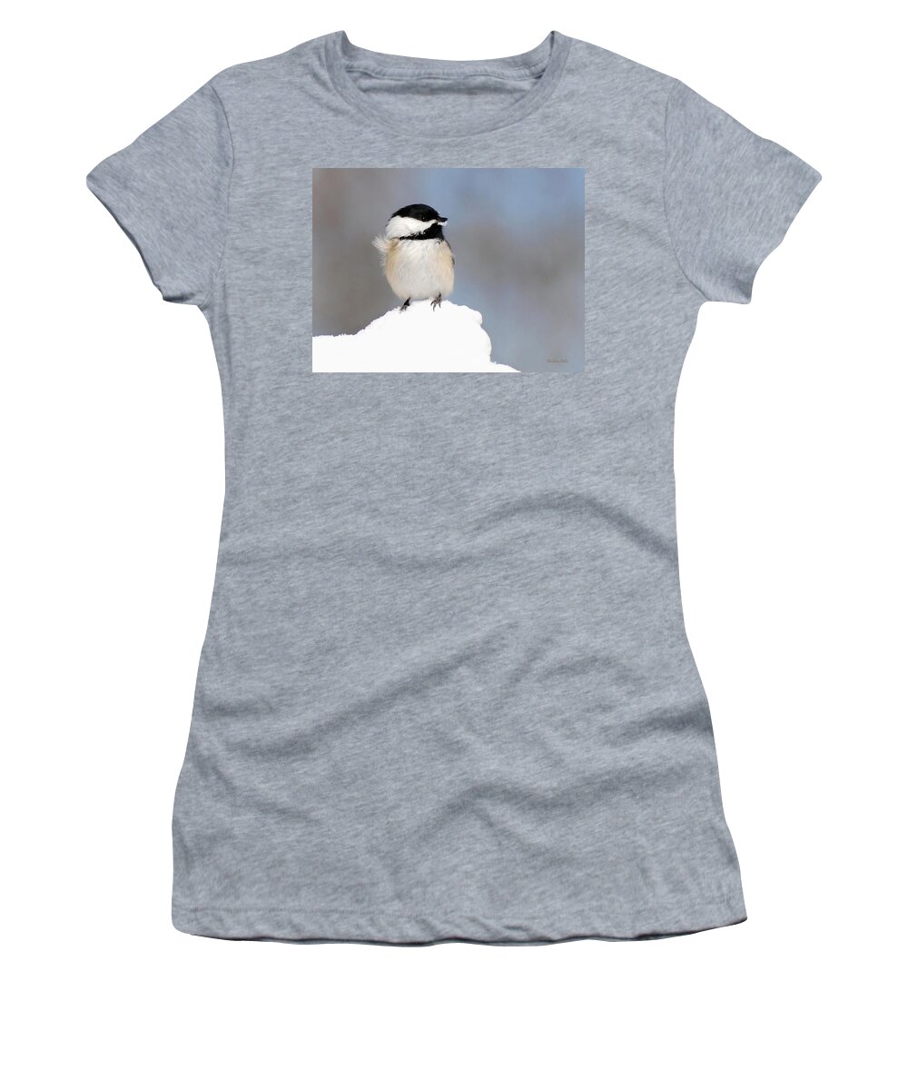 Chickadee Women's T-Shirt featuring the photograph Summit Black Capped Chickadee by Christina Rollo