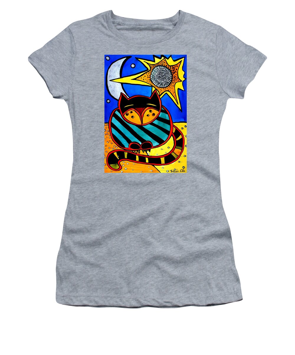 For Kids Women's T-Shirt featuring the painting Sun and Moon - Honourable Cat - Art by Dora Hathazi Mendes by Dora Hathazi Mendes