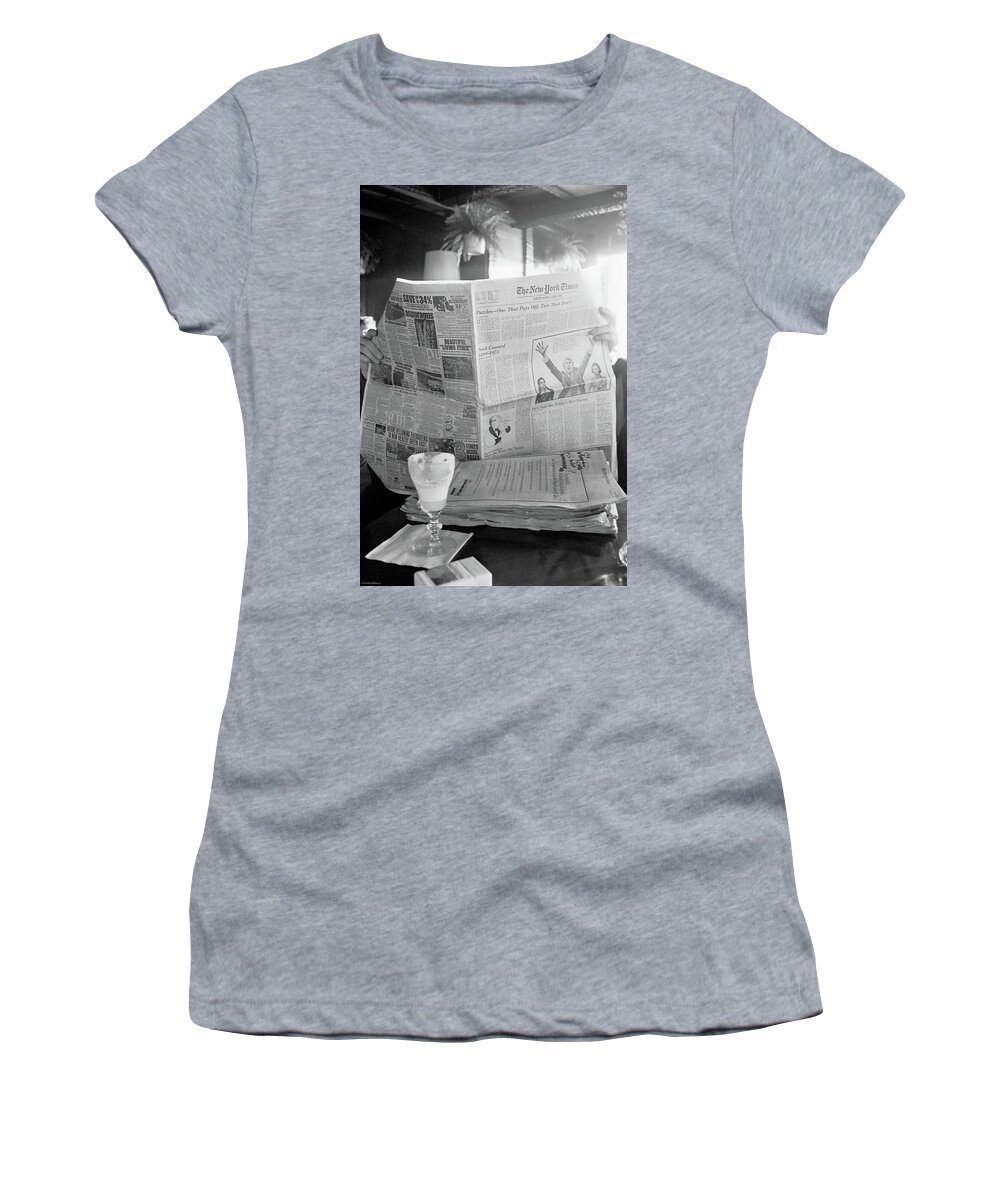 Black And White Women's T-Shirt featuring the photograph Sunday Times and Irish Coffee by Frank DiMarco