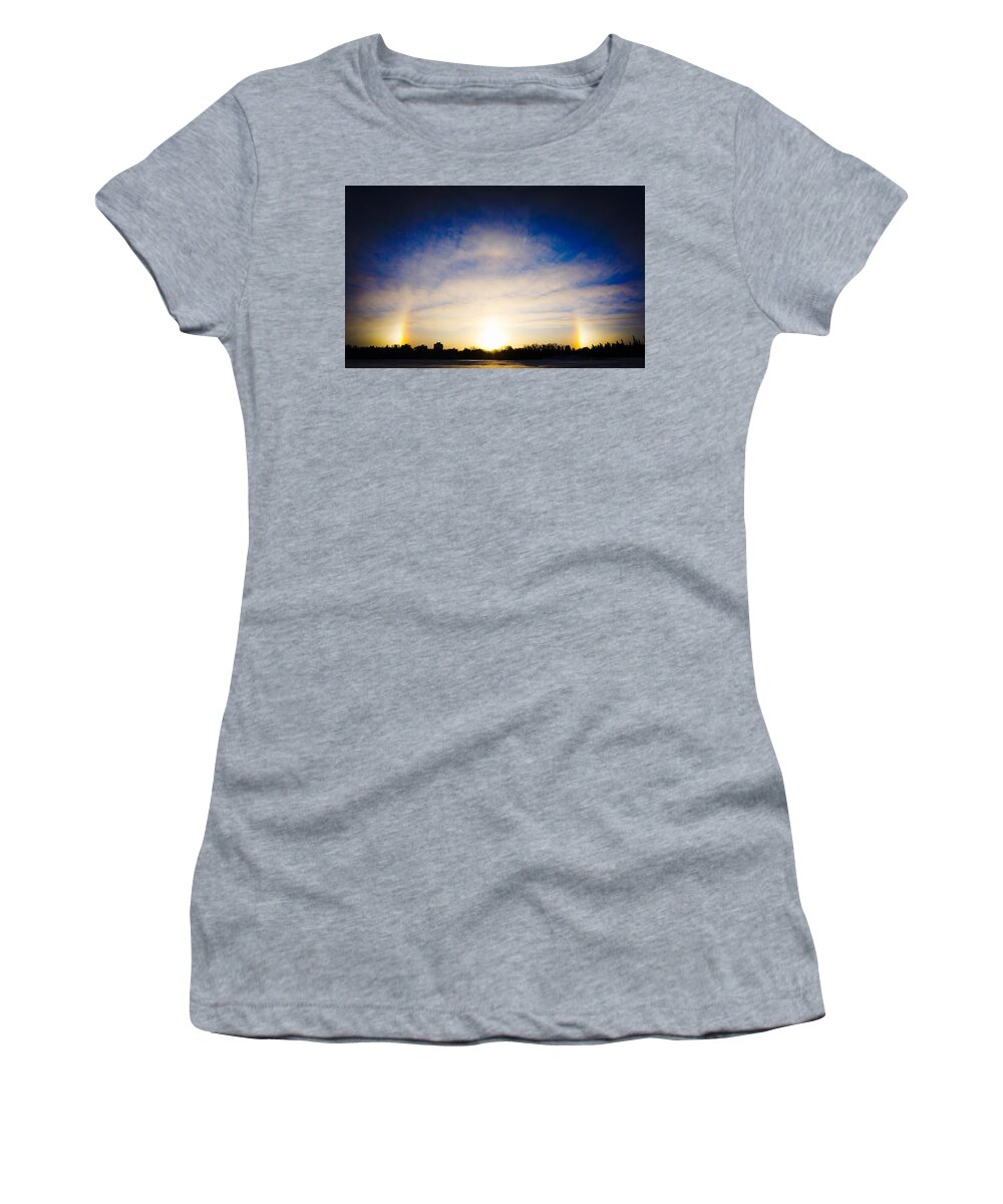 Winter Landscape Photograph Women's T-Shirt featuring the photograph Sun Dogs - Winnipeg by Desmond Raymond