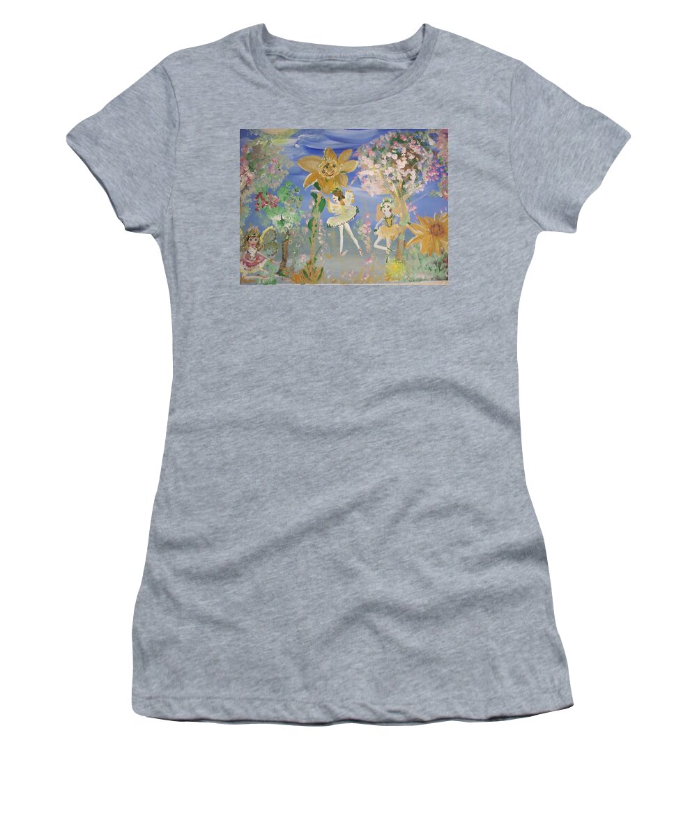 Sunflowers Women's T-Shirt featuring the painting Sunflower Fairies by Judith Desrosiers