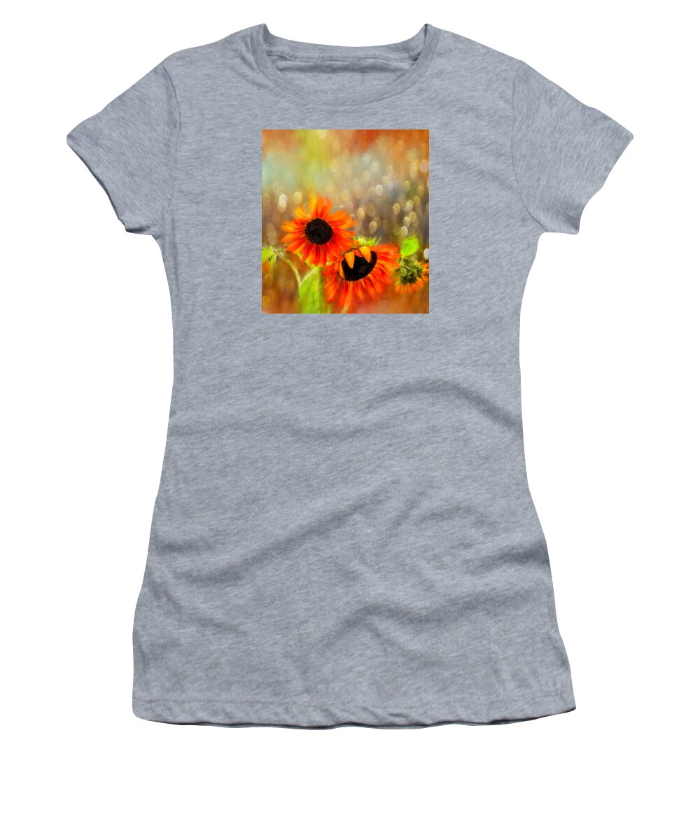 Floral Women's T-Shirt featuring the digital art Sunflower Rain by Sand And Chi