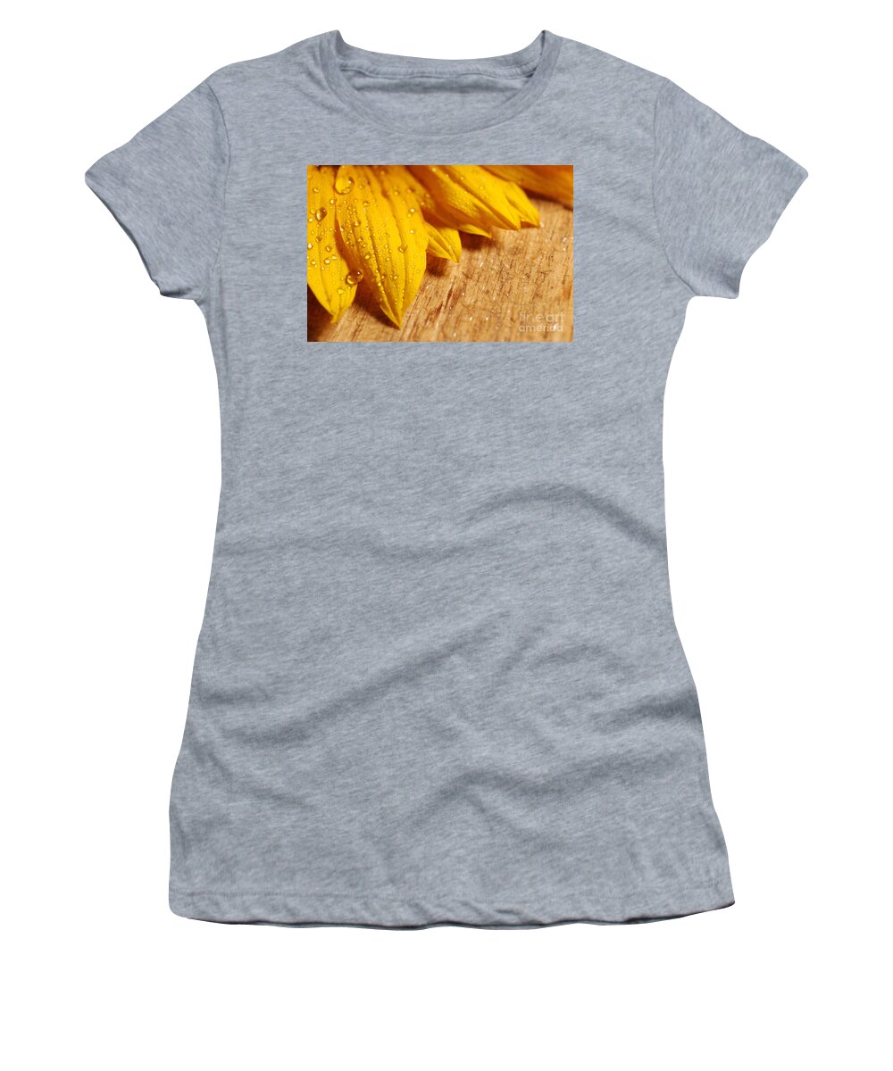 Sunflower Women's T-Shirt featuring the photograph Sunflower with water drops 2 by Micah May