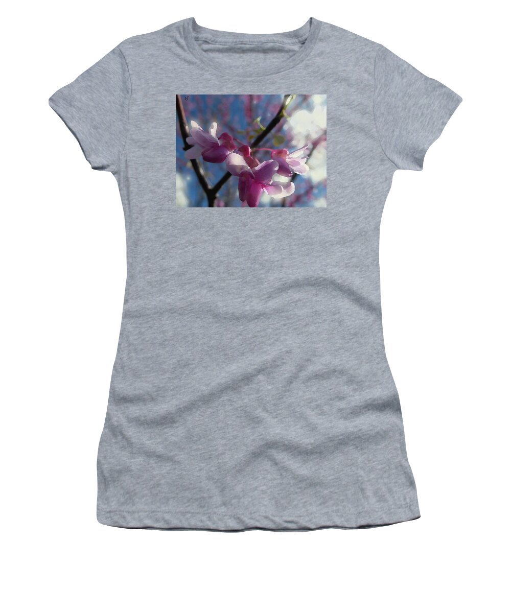 Spring Women's T-Shirt featuring the mixed media Sunlight on Redbuds by Shelli Fitzpatrick