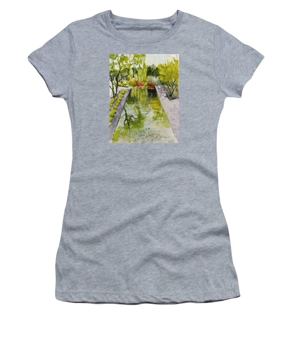 Landscape Women's T-Shirt featuring the painting Infinity Pool In the Gardens at Annenburg Estate by Maria Hunt