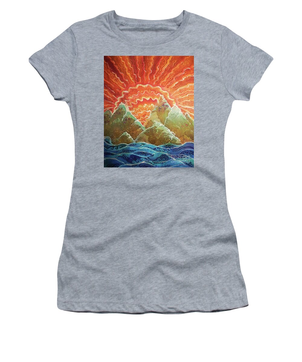 Sunrise Women's T-Shirt featuring the painting Sunrays by Sue Duda