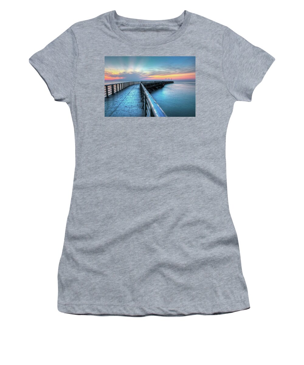 Sebastian Inlet Women's T-Shirt featuring the photograph Sunrise At Sebastian Inlet by Carol Montoya