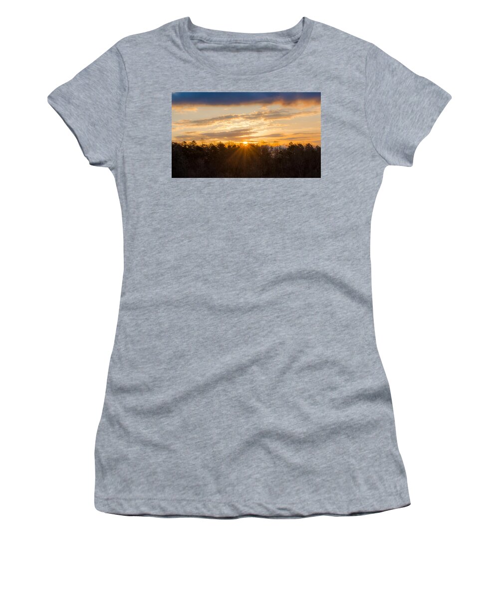Jan Holden Women's T-Shirt featuring the photograph Sunrise At The Treetops by Holden The Moment