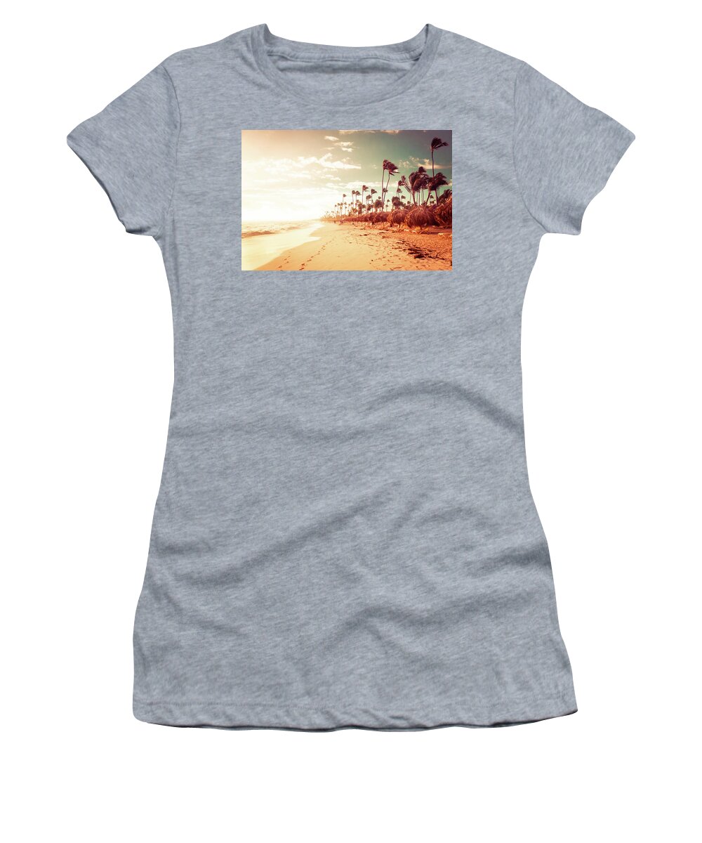 #puntacana Women's T-Shirt featuring the photograph Sunrise Blowout at the Beach by Rebekah Zivicki