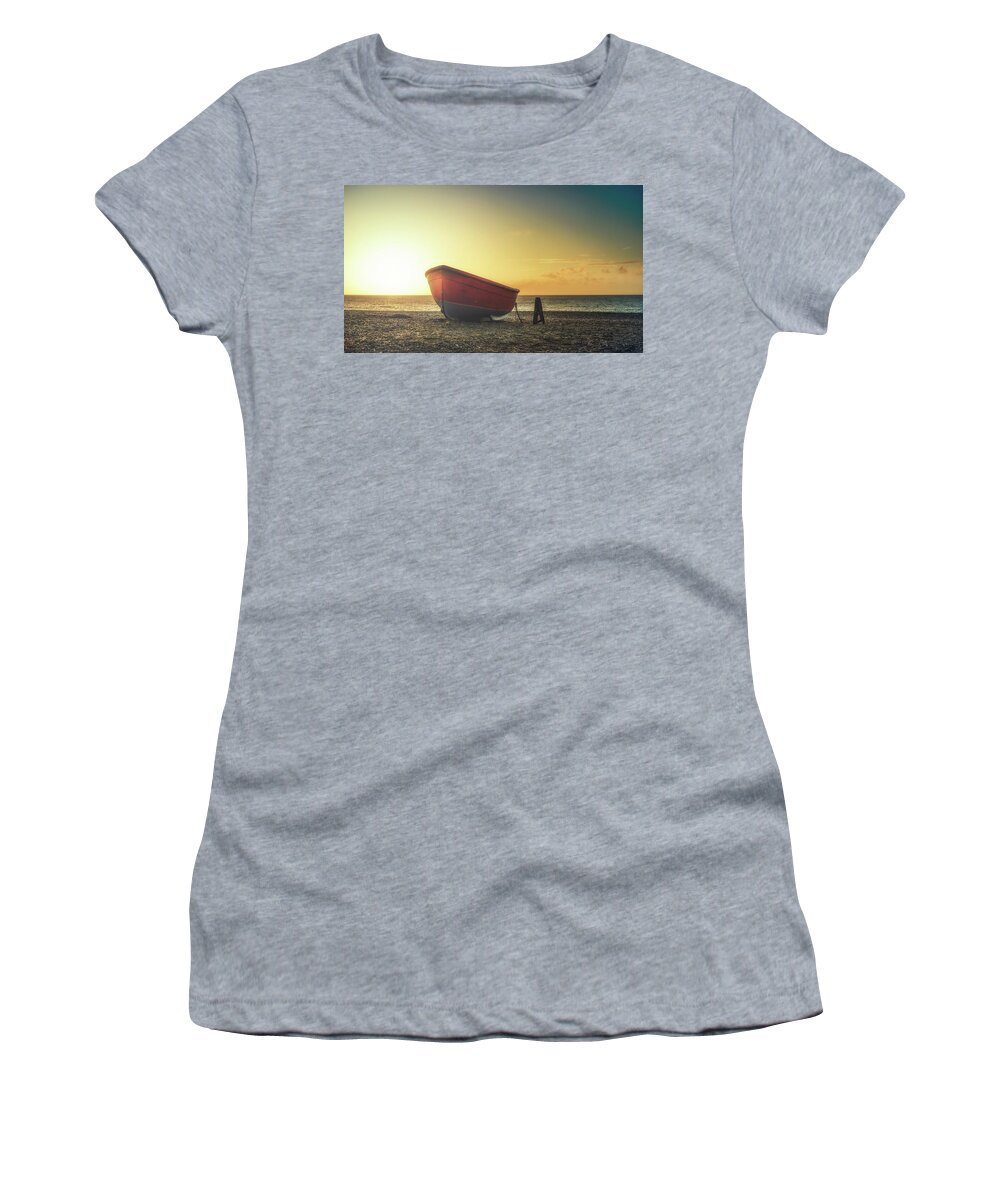 Beach Women's T-Shirt featuring the photograph Sunrise boat by James Billings