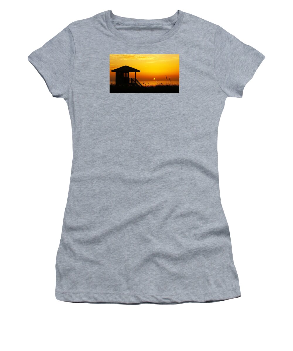 Lifeguard Station Women's T-Shirt featuring the photograph Sunrise Lifeguard Station by Lawrence S Richardson Jr