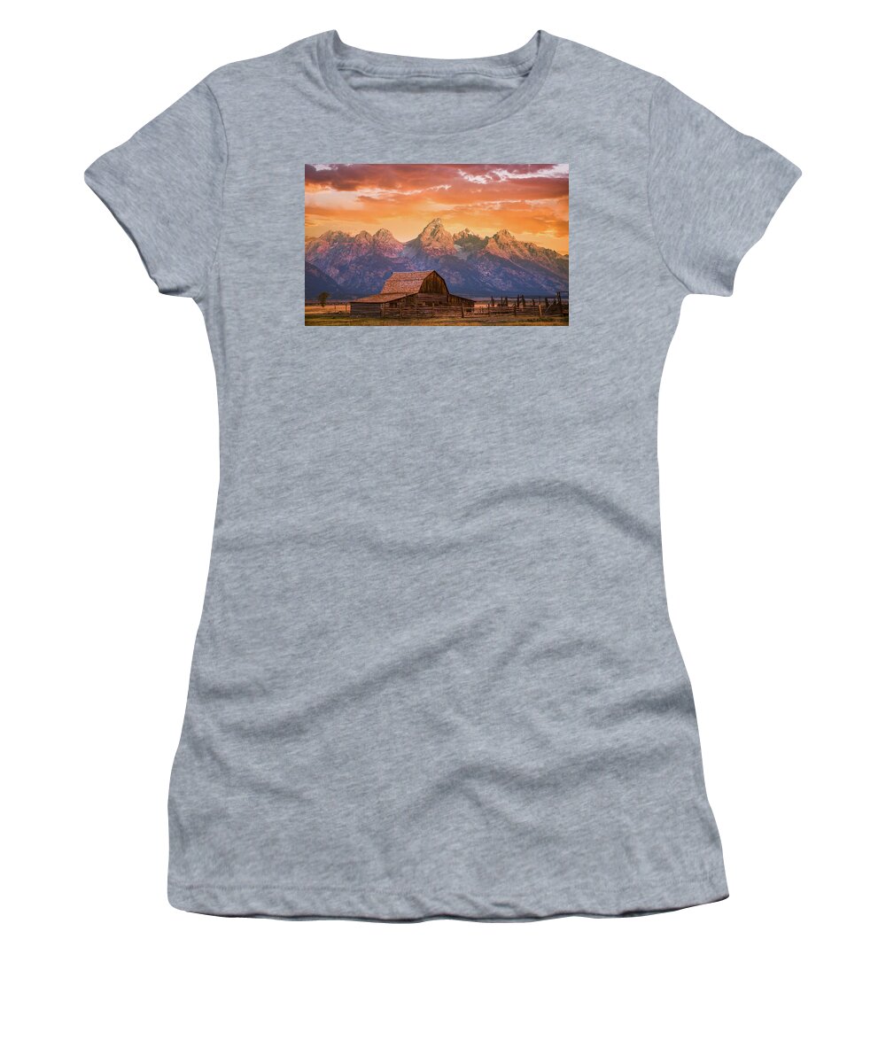 Grand Teton Women's T-Shirt featuring the photograph Sunrise on the Ranch by Darren White